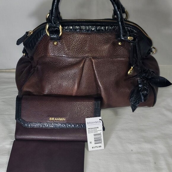 BRAHMIN 75th Anniversary DILLARD LOUISE ROSE BROWN LEATHER/BLACK PURSE-WALLET - Picture 1 of 16